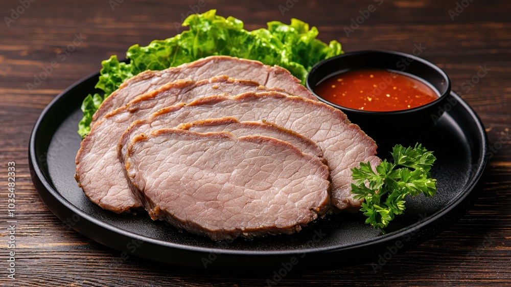 Grilled Pork Belly Slices Served with Fresh Greens Grilled Pork Belly Slices Served with Fresh Greens
