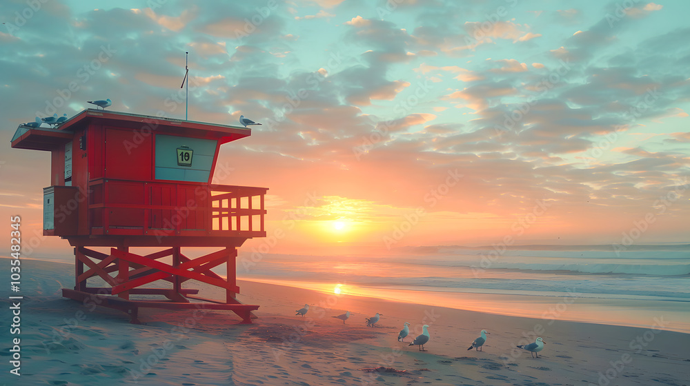 Lifeguard tower and seagulls on Coronado beach Lifeguard tower and seagulls on Coronado beach