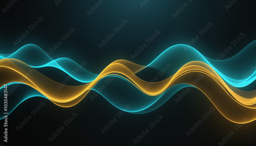 Obraz premium A vibrant abstract composition featuring glowing turquoise and gold waves, ideal for modern design projects, technology themes, and artistic backgrounds.