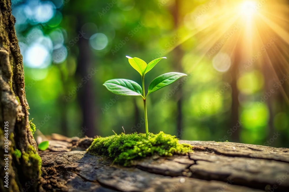 New Life Sprouting: Nature's Rebirth on an Old Tree Trunk in Stunning Food Photography Style