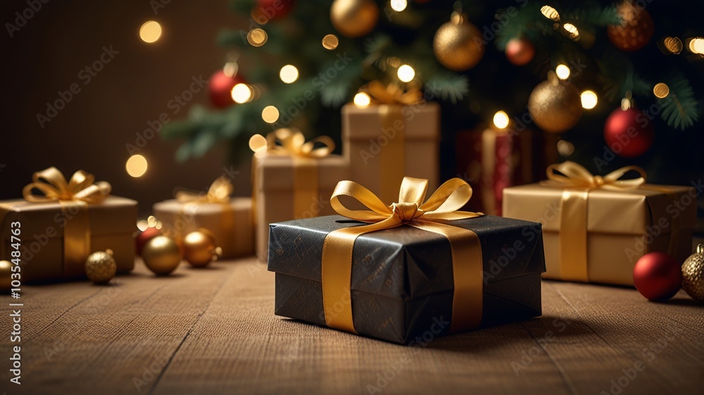 Elegant Christmas Gift Box with Decorations and Lights Elegant Christmas Gift Box with Decorations and Lights