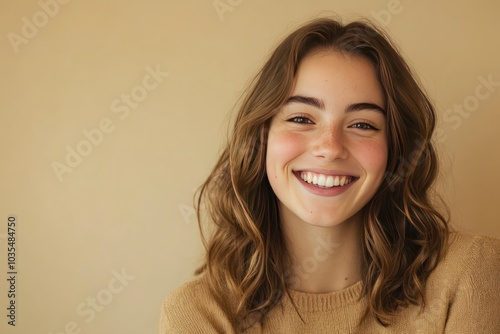 Cheerful Young Woman Smiling Brightly in Natural Light