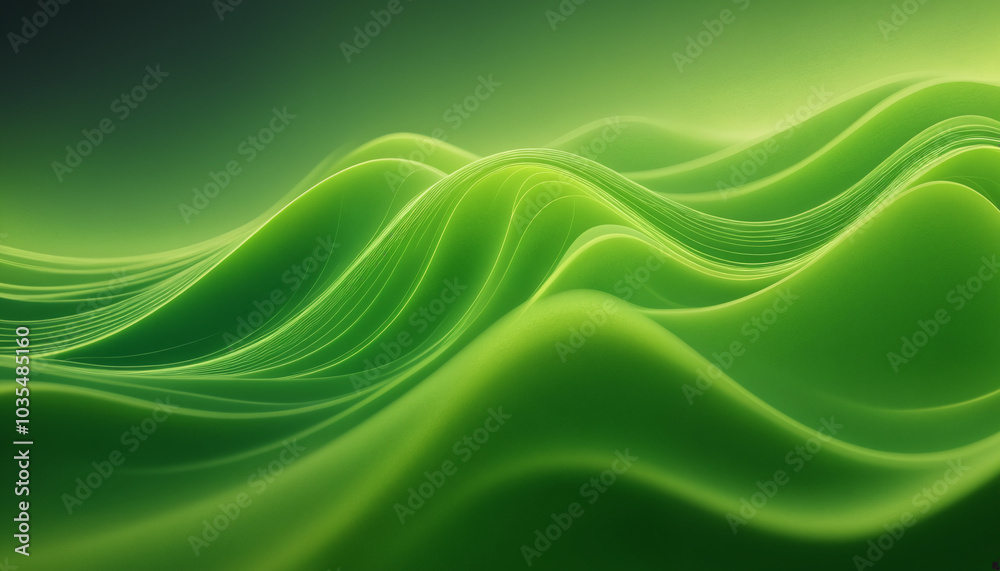 An abstract representation of flowing green waves, ideal for modern design projects, backgrounds, and eco-themed events. An abstract representation of flowing green waves, ideal for modern design projects, backgrounds, and eco-themed events.
