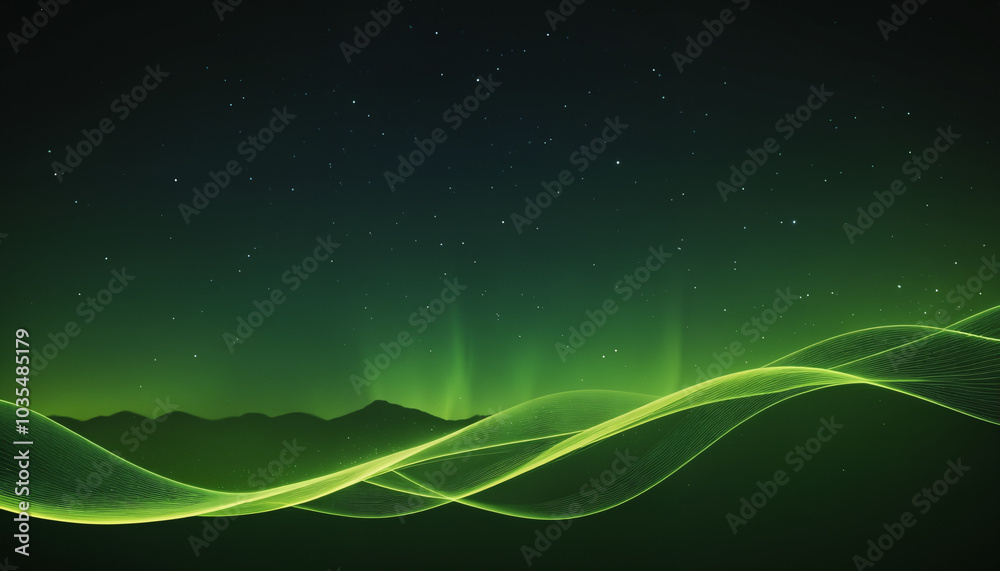 Fototapeta premium A serene abstract representation featuring green waves and stars, ideal for digital backgrounds, nature themes, or modern designs.