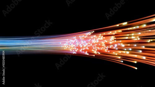 A Stream of Multicolored Fiber Optic Cables Emitting Light