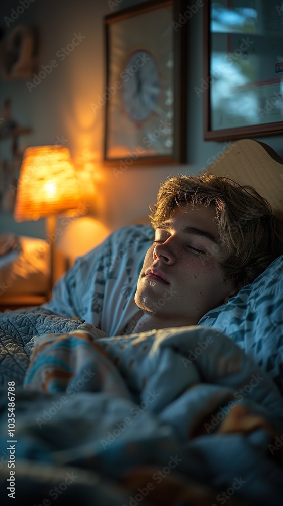 Peaceful Sleep: A Young Man Resting in Bed