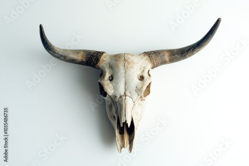 Striking Bull Skull Displayed on Clean White Background