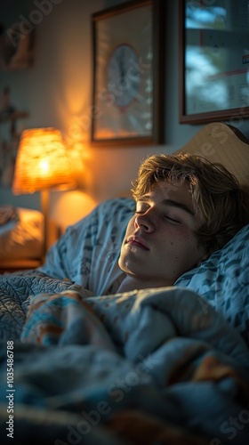 Peaceful Sleep: A Young Man Resting in Bed