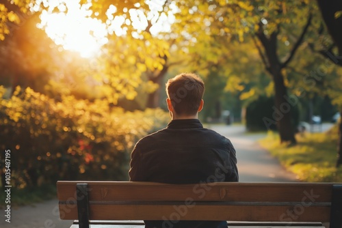 A solitary person sits on a bench, enjoying the serene ambiance of a sunlit park, surrounded by nature.