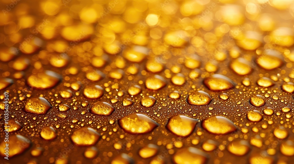 Golden droplets of moisture on a textured surface, creating a vibrant and appetizing appearance. Golden droplets of moisture on a textured surface, creating a vibrant and appetizing appearance.