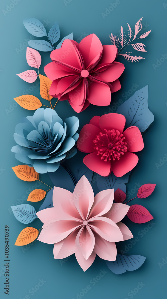 Set Flowers decorative 3d vector papercut Set Flowers decorative 3d vector papercut