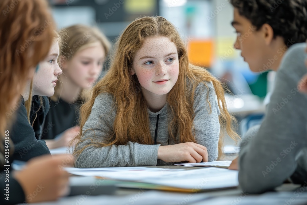 Students doing group studies in high school, Generative AI Students doing group studies in high school, Generative AI