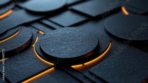 Black geometric flat design, top view, modern technology theme, 3D rendering, tricolor tone.