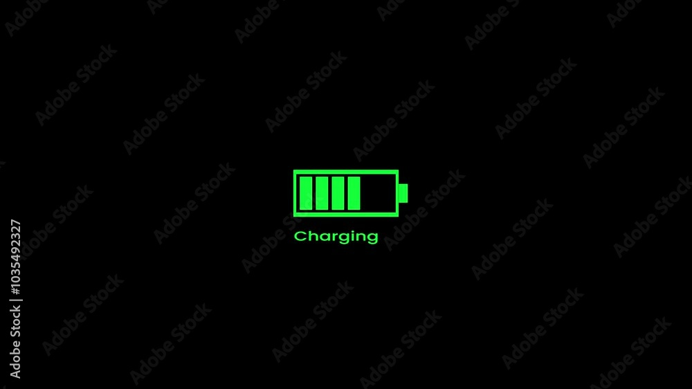 Bettery icon, charging battery indicator with black screen background, 4k Animation Bettery icon, charging battery indicator with black screen background, 4k Animation