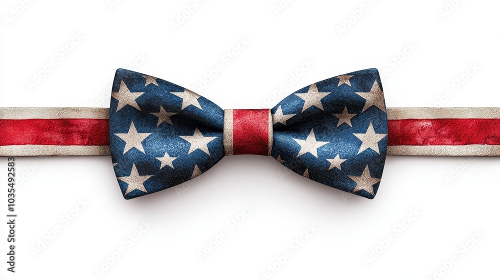 Detailed close-up of a bow tie decorated with abstract watercolor USA flag, transparent background, bow tie, patriotic clipart concept Detailed close-up of a bow tie decorated with abstract watercolor USA flag, transparent background, bow tie, patriotic clipart concept
