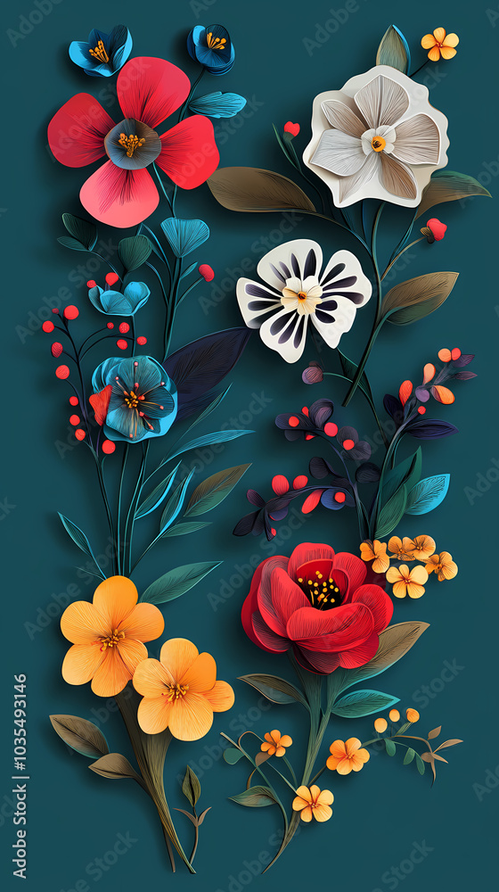 Set Flowers decorative 3d vector papercut Set Flowers decorative 3d vector papercut