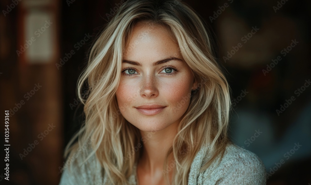 Stylish blonde woman looking at the camera, Generative AI