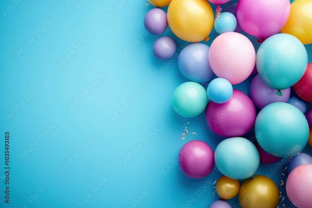 Vibrant Collection of Colorful Balloons on Blue Background Vibrant Collection of Colorful Balloons on Blue Background
