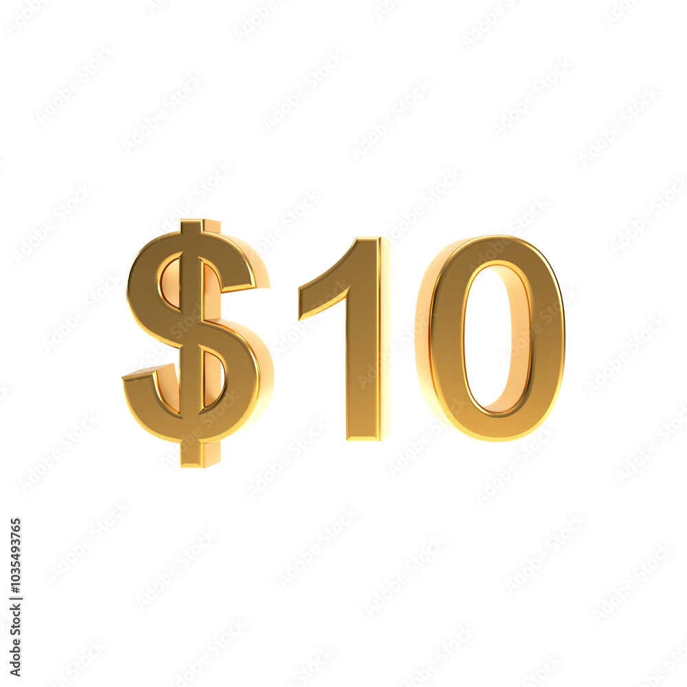 Golden ten dollars png, gold 10 $ isolated on transparent background, 3d rendering. Golden ten dollars png, gold 10 $ isolated on transparent background, 3d rendering.