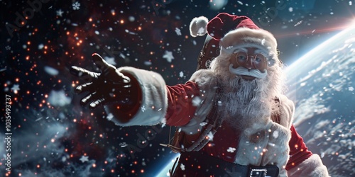 Fototapeta Naklejka Na Ścianę i Meble -  Galactic Giftbringer Santa’s Cosmic Journey, Starlit Sleigh Ride Santa’s Space Odyssey
