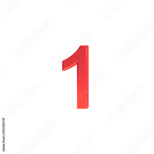 Number 1 png, 3d red number one isolated on transparent background.