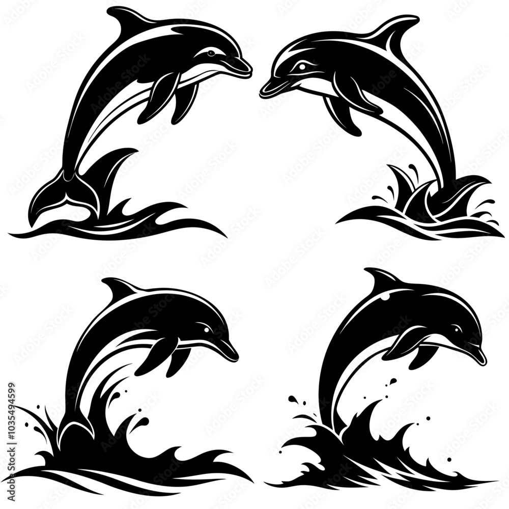 Naklejka premium Dolphin Silhouette illustration in black and white 