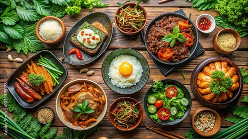 Outdoor Korean Cuisine Feast: A Vibrant Spread of Traditional Dishes for an Unforgettable Meal Experience