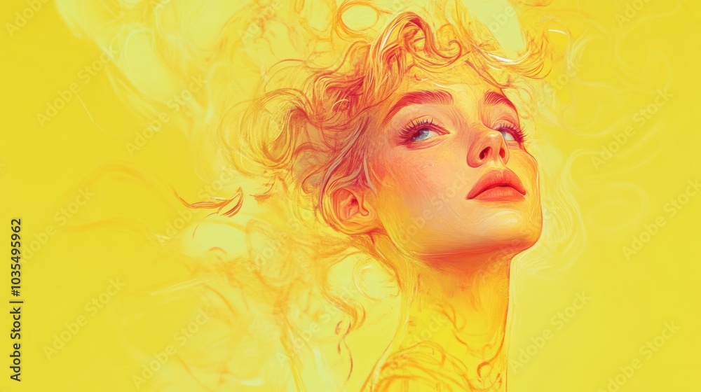Vibrant artistic portrait on yellow background for creative design Vibrant artistic portrait on yellow background for creative design