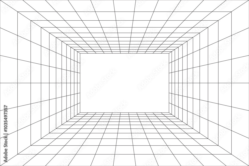 White perspective grid room on white background White perspective grid room on white background