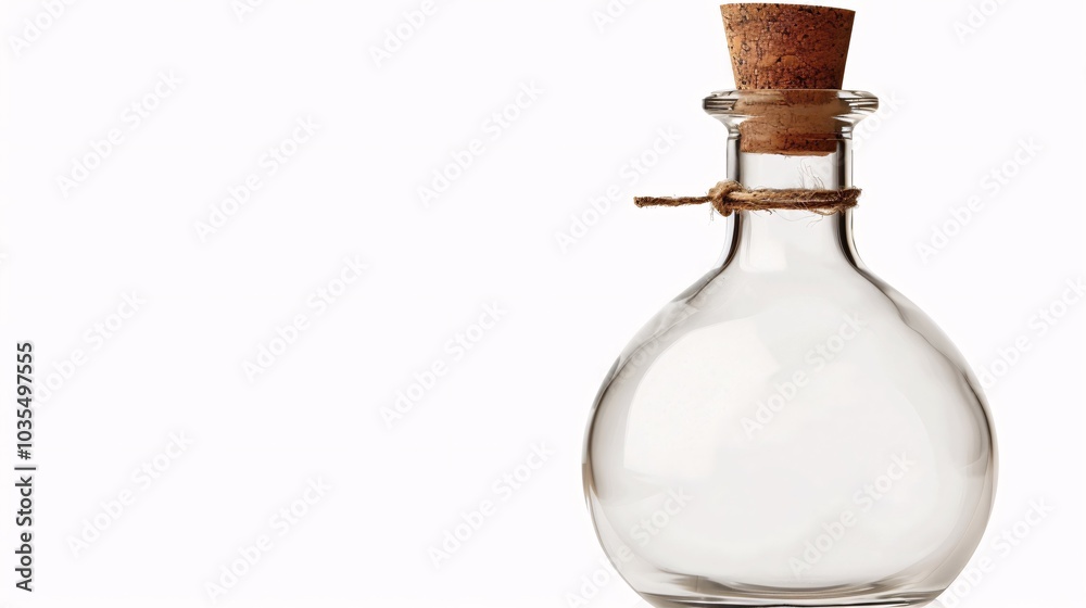 Empty Glass Bottle with Cork Stopper on White Background Empty Glass Bottle with Cork Stopper on White Background