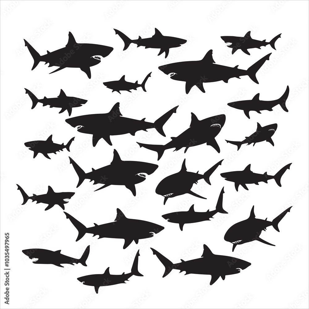 set of vector shark silhouette set of vector shark silhouette