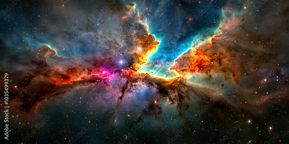 Fototapeta premium stunning cosmic scene featuring vibrant colors and intricate patterns in nebula, showcasing beauty of space and galaxy. image captures essence of universes vastness and mystery