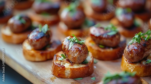 Canapés on the table with choriso wurst photo