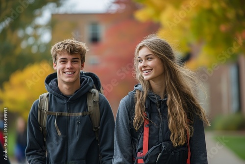 Students walking together in campus, Generative AI