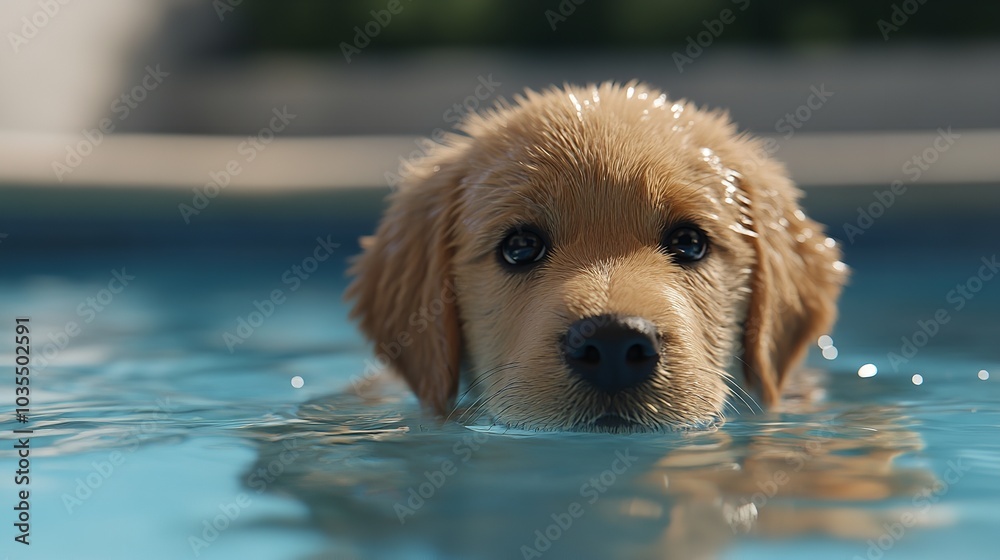 Golden Retriever Puppy Swimming in a Pool Golden Retriever Puppy Swimming in a Pool