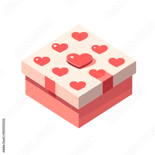 Gift box with hearts, romantic present for Valentine's Day celebration, Png, clipart