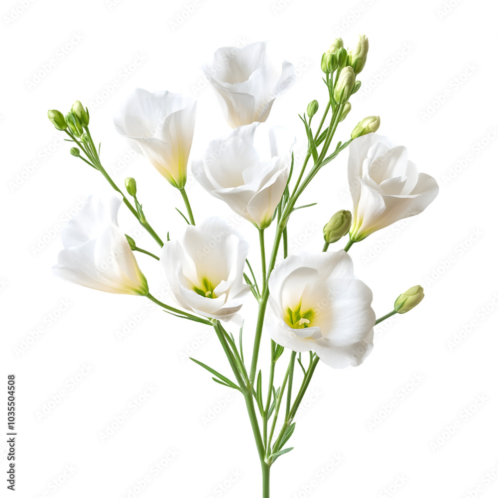 Bouquet of White Freesia Flowers with Green Stems on Transparent Background Bouquet of White Freesia Flowers with Green Stems on Transparent Background