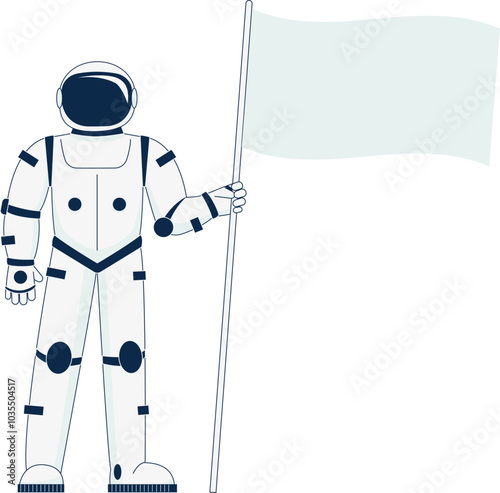 A man in a space suit holding a flag