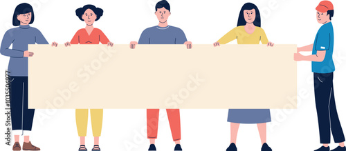 A group of people holding a blank sign