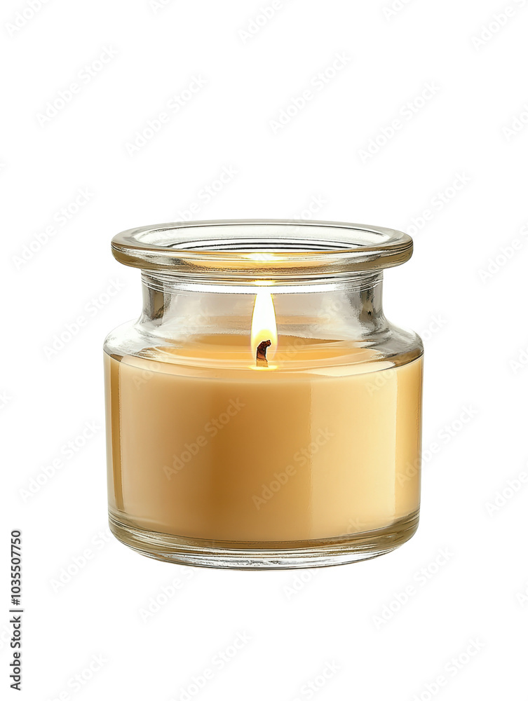 A lit candle in a glass jar, providing warmth and ambiance for relaxation. A lit candle in a glass jar, providing warmth and ambiance for relaxation.