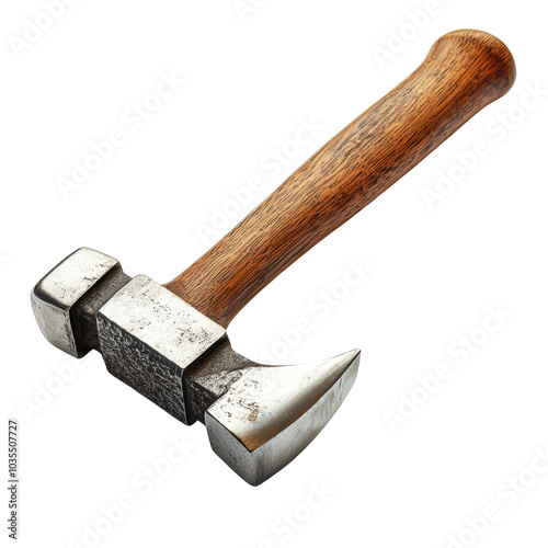 A detailed view of a vintage hammer on a white isolated background. photo