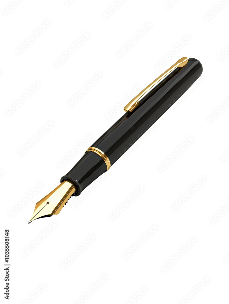 Black fountain pen with gold accents, isolated on white background. Black fountain pen with gold accents, isolated on white background.