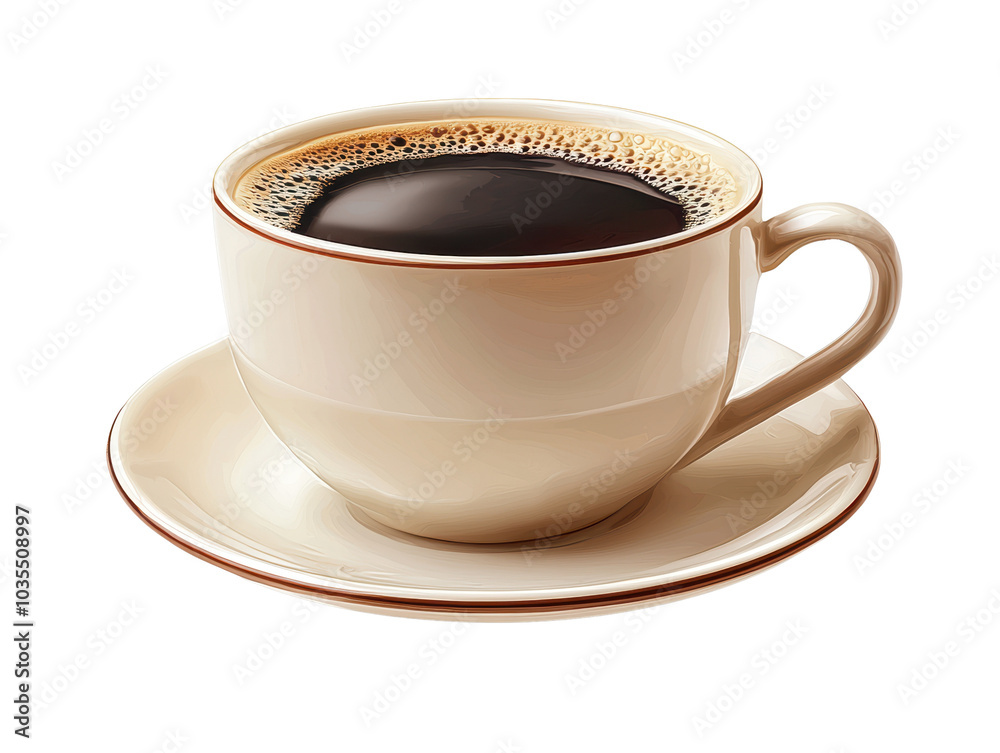 Obraz premium Coffee cup with black beverage on a white isolated background.