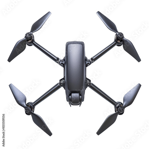 Drone with four propellers, white isolate background.