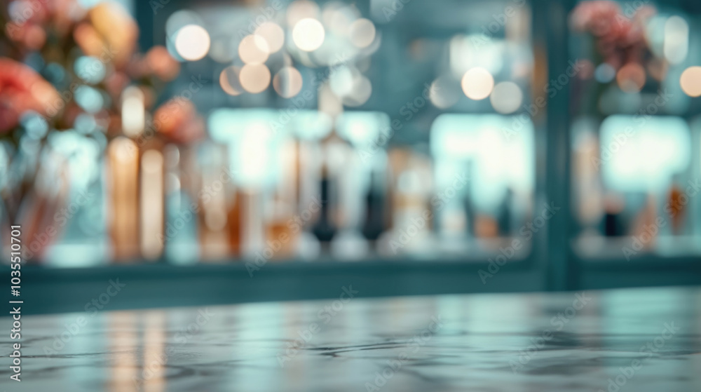 Empty marble table top with blurred bar restaurant background Empty marble table top with blurred bar restaurant background