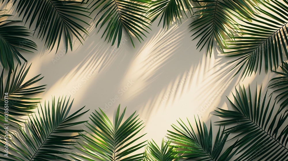 Minimalist Tropical Leaves Pattern with Soft Shadows on Light Background Minimalist Tropical Leaves Pattern with Soft Shadows on Light Background