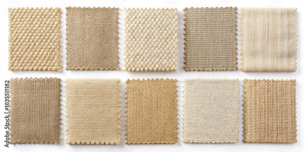 Fototapeta premium Collection of Neutral Beige and Brown Fabric Swatches with Diverse Textures and Weaves