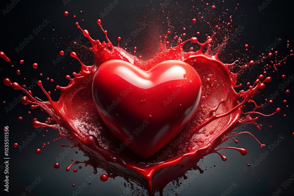 Red Volumetric Heart in Liquid Paint - Romantic Love Postcard Design