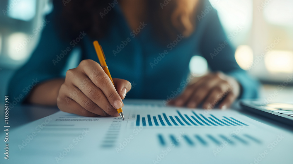 Close-up of Woman's Hand Writing on a Graph Close-up of Woman's Hand Writing on a Graph