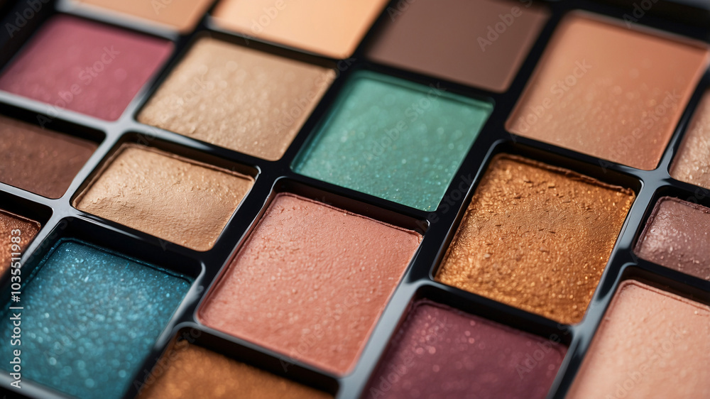 A vivid close-up of a colorful eyeshadow palette with a variety of shimmering and matte shades perfect for any look. A vivid close-up of a colorful eyeshadow palette with a variety of shimmering and matte shades perfect for any look.